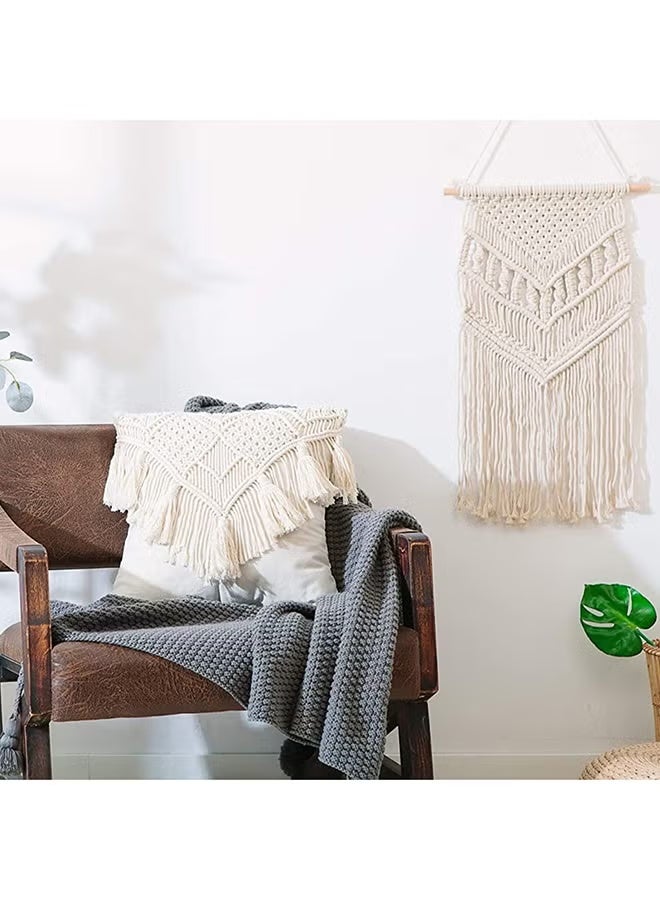 HMK CRAFTS غطاء وسادة مربع مصنوع يدويا من القطن المكرمية بنمط بوهيمي - Image 1